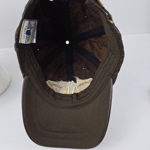 Vintage Alaska Bush Pilot Hat Cap Adjustable Strapback Brown Leather Aviation - Picture 7 of 8